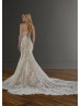 Strapless Plunging Neck Ivory Lace Tulle Open Buttons Back Wedding Dress